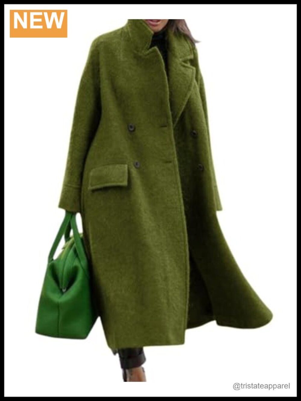 Oversized Long Wool Blend Trench Pea Coat Notch Lapel Overcoat